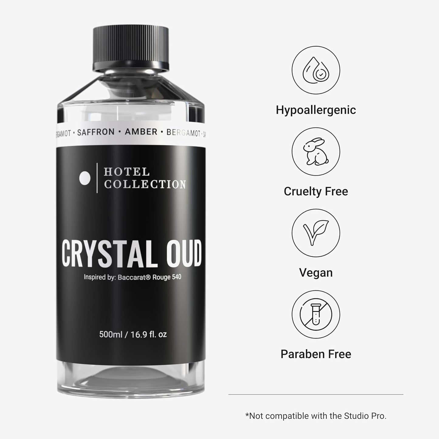 Hotel Collection Diffuser Oil - Crystal Oud - Aromatherapy Essential Fragrance Oil - Bergamot, Sweet Berries, Jasmine & Saffron - 500ML 16.9 Fl oz