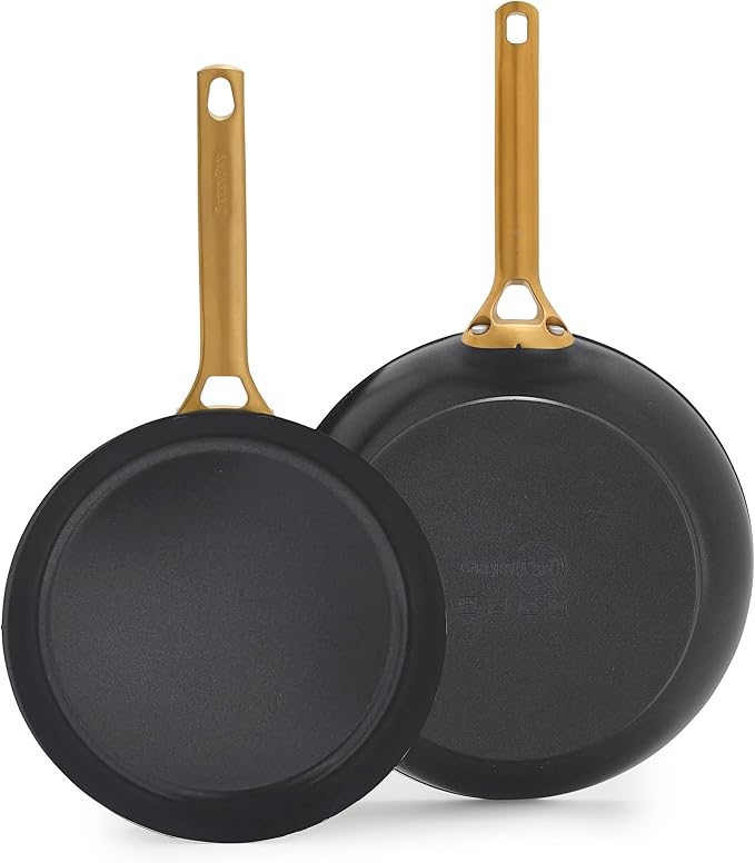 GreenPan Nonstick Reserve Pro 10” & 12” Frying Pan Set, NSF Certified Ceramic, Hard Anodized PFAS-Free Skillets, Stainless Steel Handles, Oven & Dishwasher Safe, Black