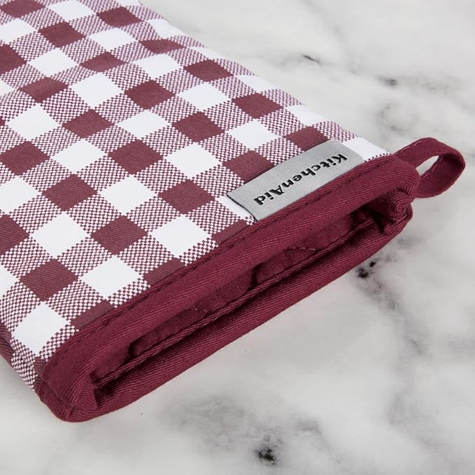 KitchenAid Gingham Oven Mitt 2-Pack Set, Beet, 7"x13"