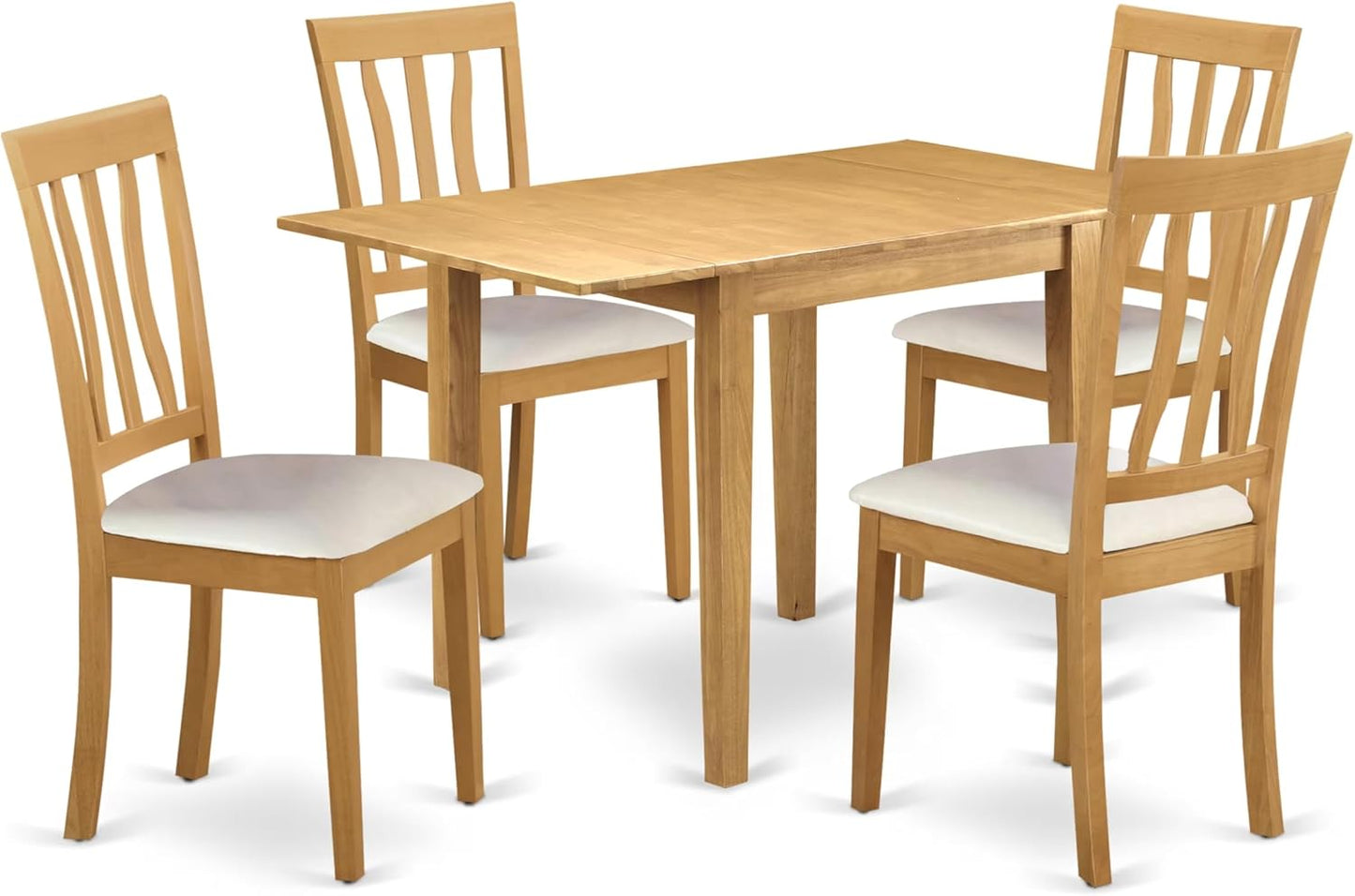 East West Furniture NDAN5-OAK-LC 5 Piece Dining Set Includes a Rectangle Dining Room Table with Dropleaf and 4 Faux Leather Upholstered Kitchen Chairs, 30x48 Inch, Oak