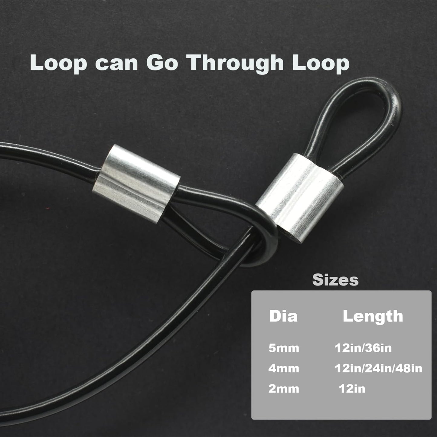 5 Pcs 5mm Wire 36 inch Vinyl Coated Stainless Steel Cable with Loops Short Wire Rope Lanyard Lock Security Chain Link for Outdoor Gates, Black(5mm x 36inch)