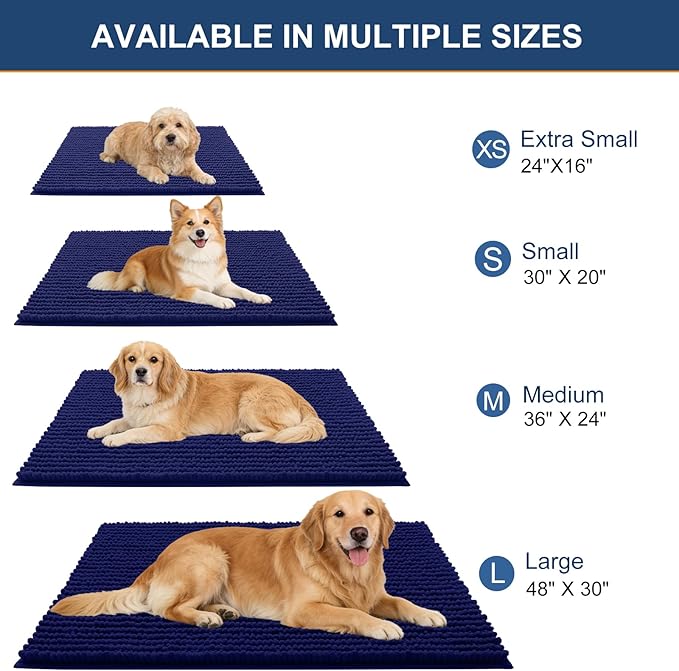 OLANLY Dog Door Mat for Muddy Paws 59x20, Ultra Absorbent Chenille Mud Doormat, Non-Slip Washable and Dirt Trapping Doormat for Indoor Entryway, Quick-Dry Indoor Pet Bed Mats for Dogs, Navy Blue