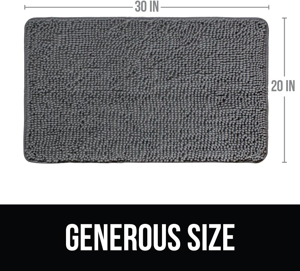 KANGAROO Bathroom Rugs, Chenille Soft Absorbent Bath Rug, Shaggy Shower Mat, Quick Dry Machine Wash Bathmat, Plush Carpet Mats for Tub, Bathtub and Room Home Decor Accessories, 30x20, Gray