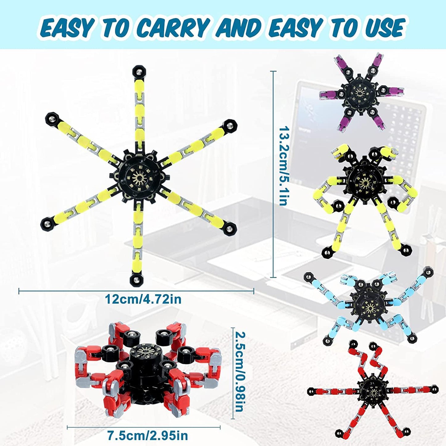100pcs Random Fidget Spinners,DIY Deformable Robot Fingertip Toys,Decompression Spinner,Deformable Creative Mechanical Gyro Toys,Stress Relief Mechanical Chain Toy for Kids Adults，Party Supplies