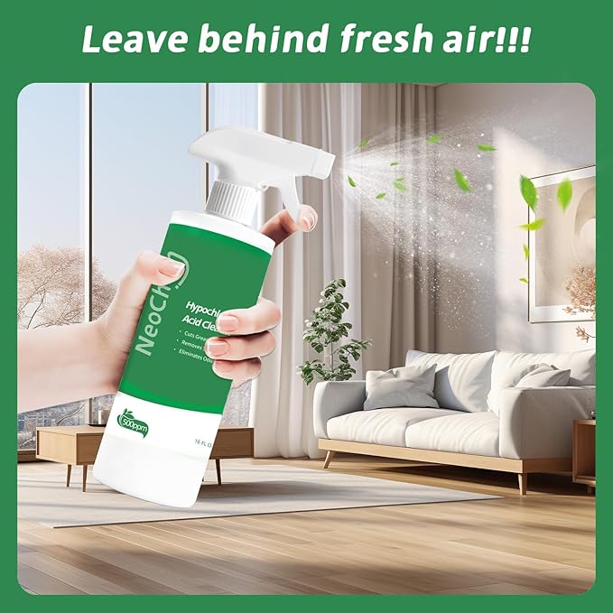 Hypochlorous Acid Cleaner, 500ppm Hypochlorous Acid,Cuts Grease, Removes Stains, Eliminates Odors - No Rinse, No Harsh Fumes, Biodegradable