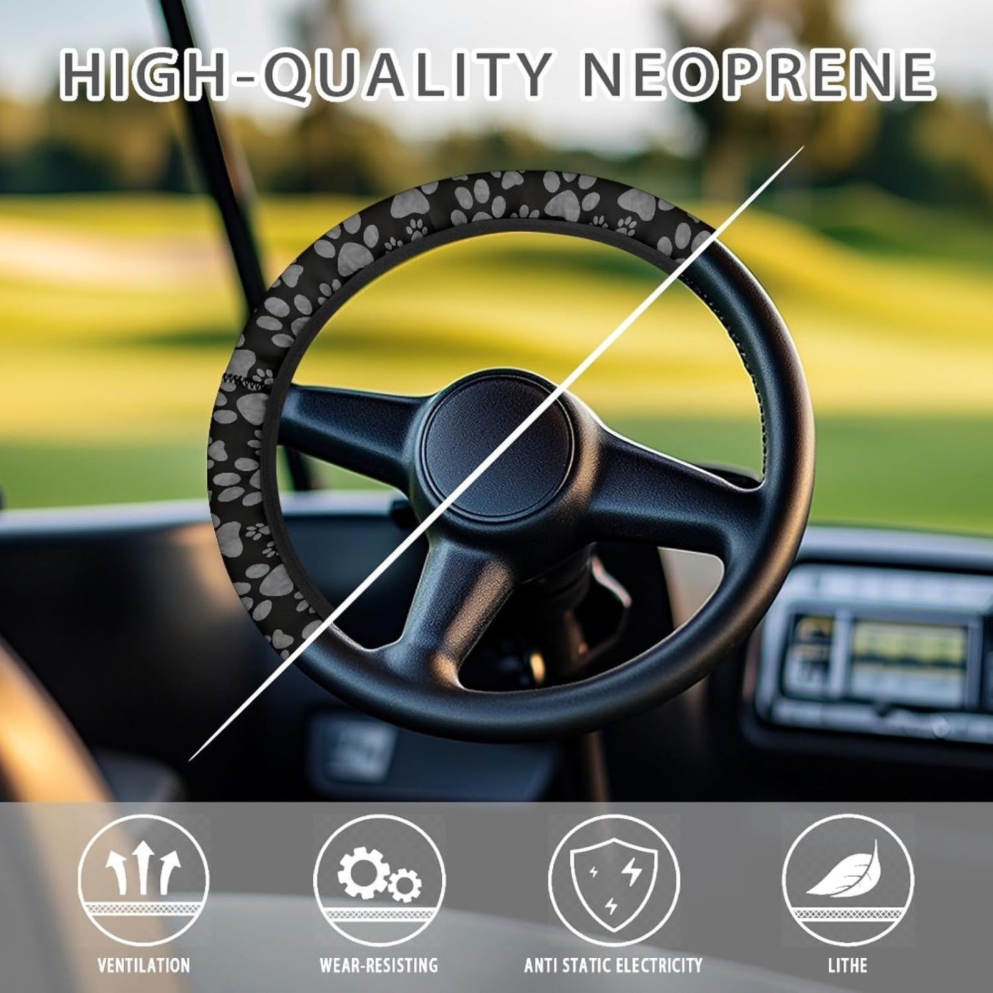 Black Dog Paw Golf Cart Steering Wheel Cover 13 Inch - 14 Inch Club Cars Wheel Covers Sun Shade Cover Golf Cart Accessories Decor Gifts for Golfe