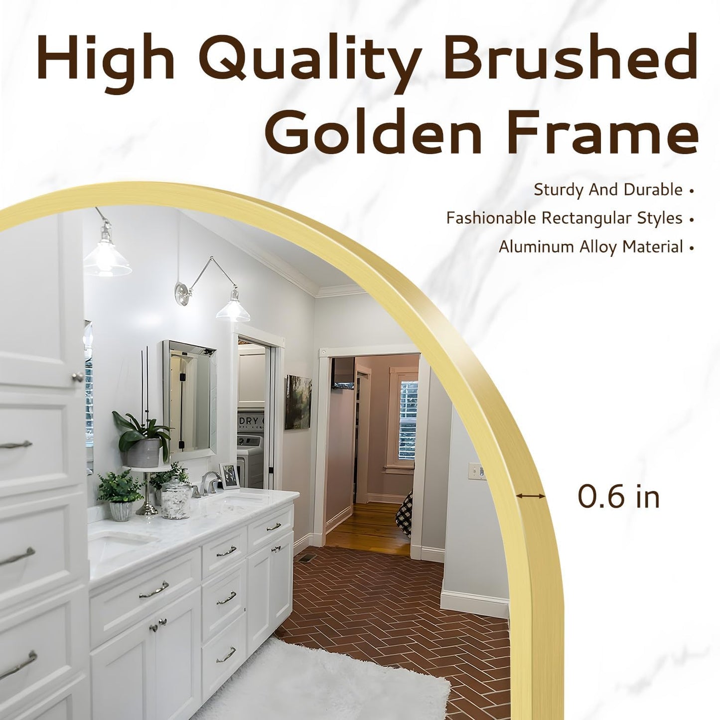 Round Mirror 24 Inch Gold Round Bathroom Mirror Wall Mirror Brushed Metal Frame Anti-Rust Tempered Glass for Bathroom Bedroom Entryway Living Room