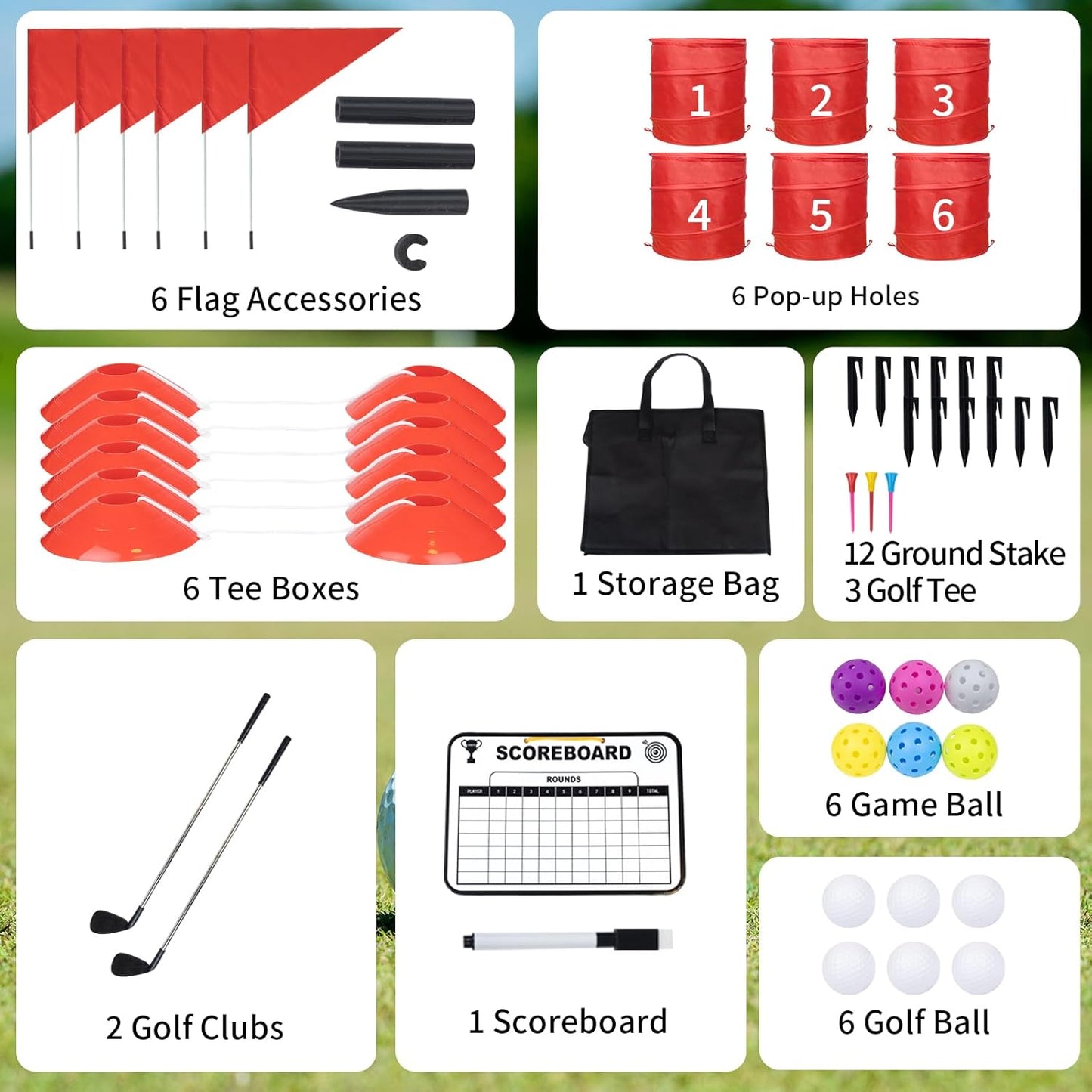 6 Pcs Backyard Golf Outdoor Game with 2 Clubs-Outdoor Golf Yard Game for Practice, Golf Chipping Game for Adults and Family,Beach,Camping,Lawm,Park