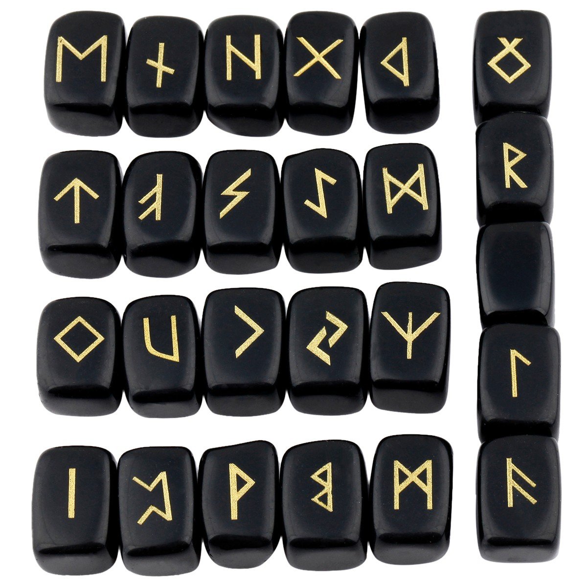 rockcloud Black Obsidian Rune Stones Tumbled Engraved Lettering Crystal Set for Wicca Crystals Healing Chakra Reiki
