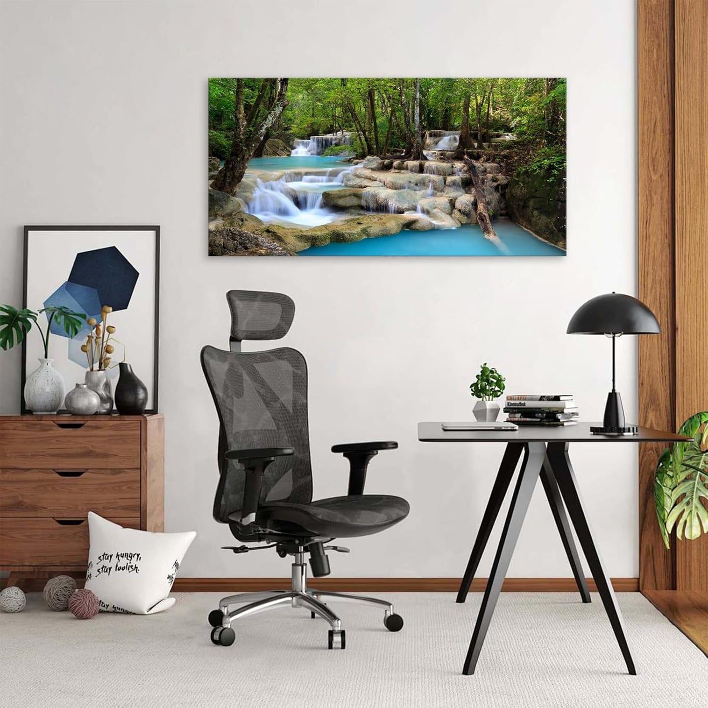 Cao Gen Decor Art S01598 1 Panels Wall Art Tropical Beautiful Waterfall Prints Light Green Forest Natural Picture Canvas Paintings Scenery Spring Summer Landscape for Home Wall Decor Artwork