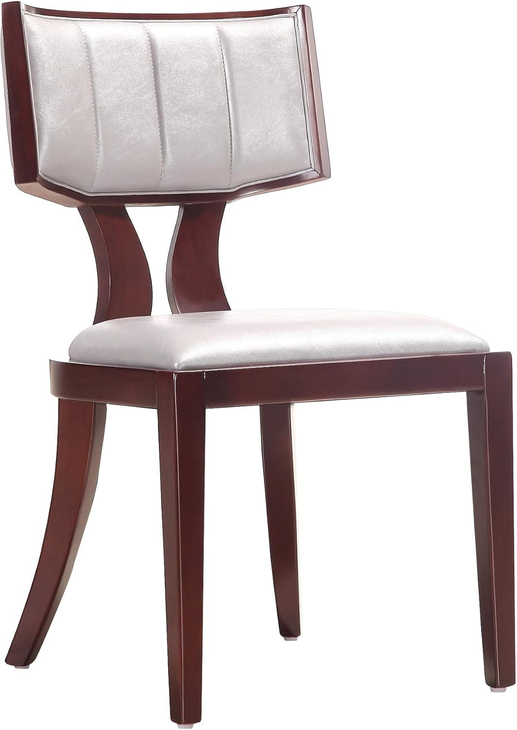 Manhattan Comfort Pulitzer Faux Leather Dining Chairs Set of 2, Solid Beech Wood with Walnut Finish, Iconic Greek Design, Fully Assembled Accent Kitchen Furniture, Silver