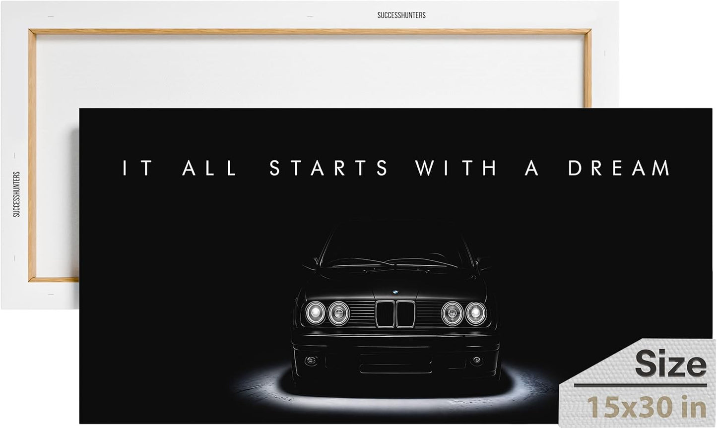 Motivational Wall Art for Office, Super Car Art Canvas, Inspirational Automotive Decor for BMW E30 M3 Sportscar Lovers, Motivational Wall Decor for Office and Home, Car Poster (15" x 30" in)