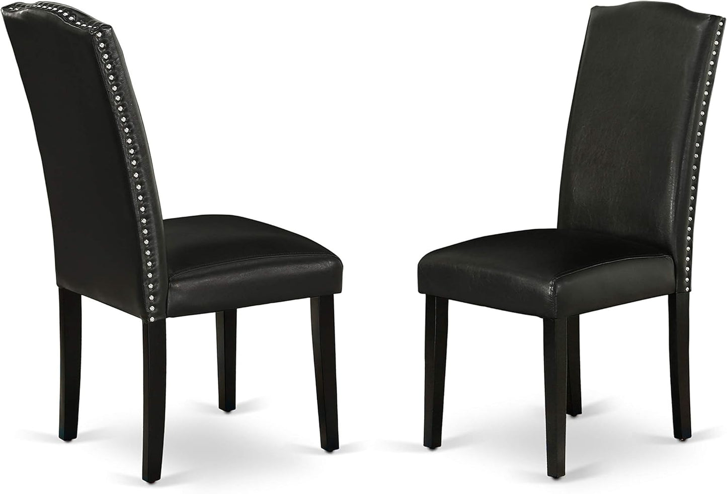 East West Furniture SHEN5-BLK-69 5 Piece Dining Room Table Set Includes a Round Kitchen Table with Pedestal and 4 Black Faux Leather Parson Dining Chairs, 42x42 Inch, Black
