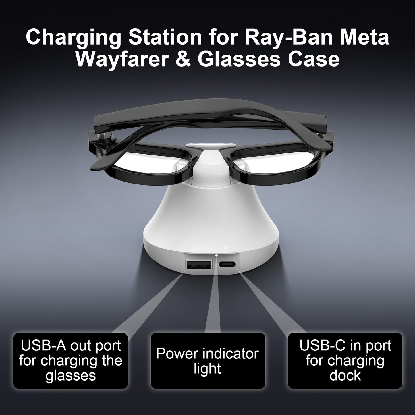 Charging Station Compatible With Ray-Ban Meta Wayfarer/Skyler Accessories, Magnetic Charger Dock Stand With Fast Charging & Led