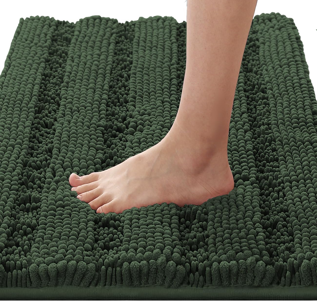 H.VERSAILTEX Bath Rugs for Bathroom Non Slip Bath Mats Extra Thick Chenille Striped Rug 20" x 32" Absorbent Non Skid Fluffy Soft Shaggy Washable Plush Mat for Indoor, Bath Room, Tub - Bronze Green