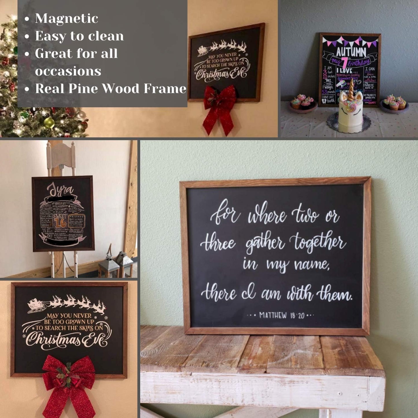 Wood Framed Chalkboard - Premium Magnetic 18 x 22 Rustic Chalk Board, Great with Regular or Liquid Chalk Markers, Non Porous Wall Hanging Blackboard Sign