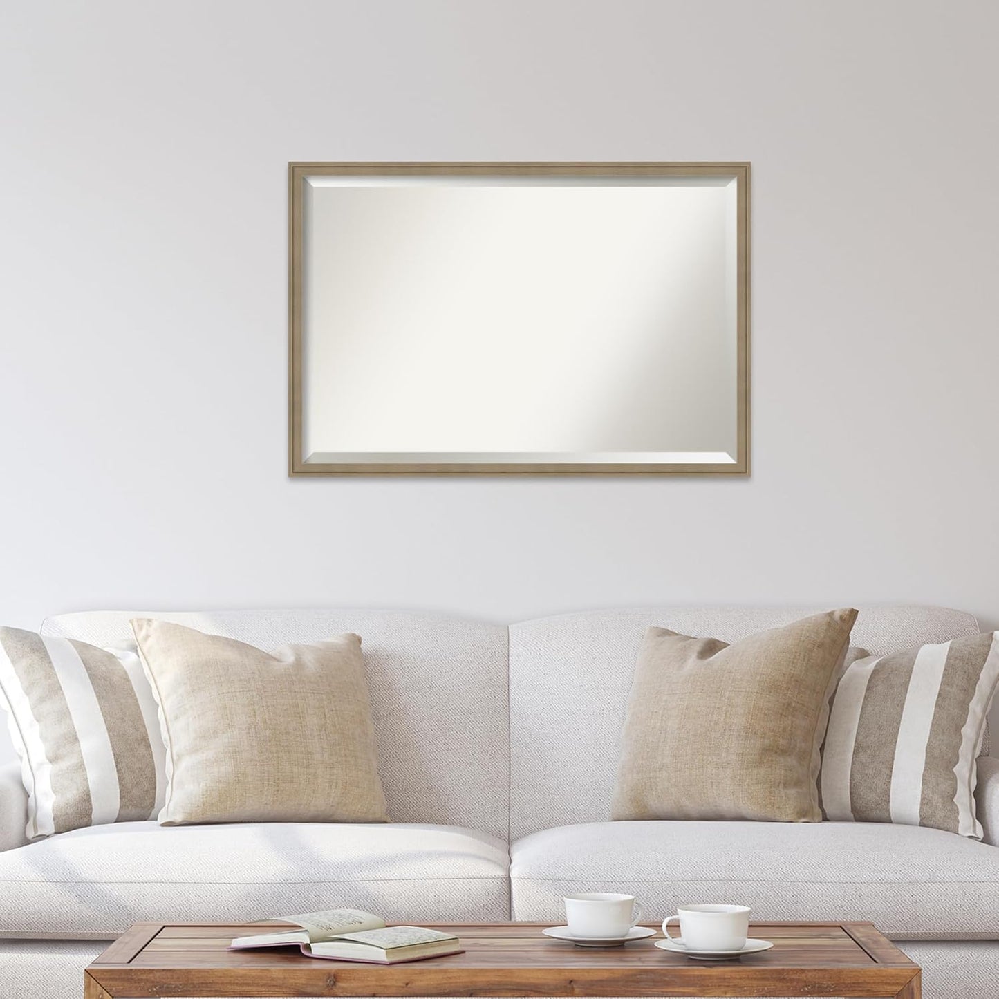 Amanti Art Brown Wall Mirror 26x38 Florence Light Brown Rectangle Bathroom Mirror for Wall Decor Living Room, Large Casual Frame, Hangs Horizonally and Vertically, Bathroom Decor, Beveled Edge from WI
