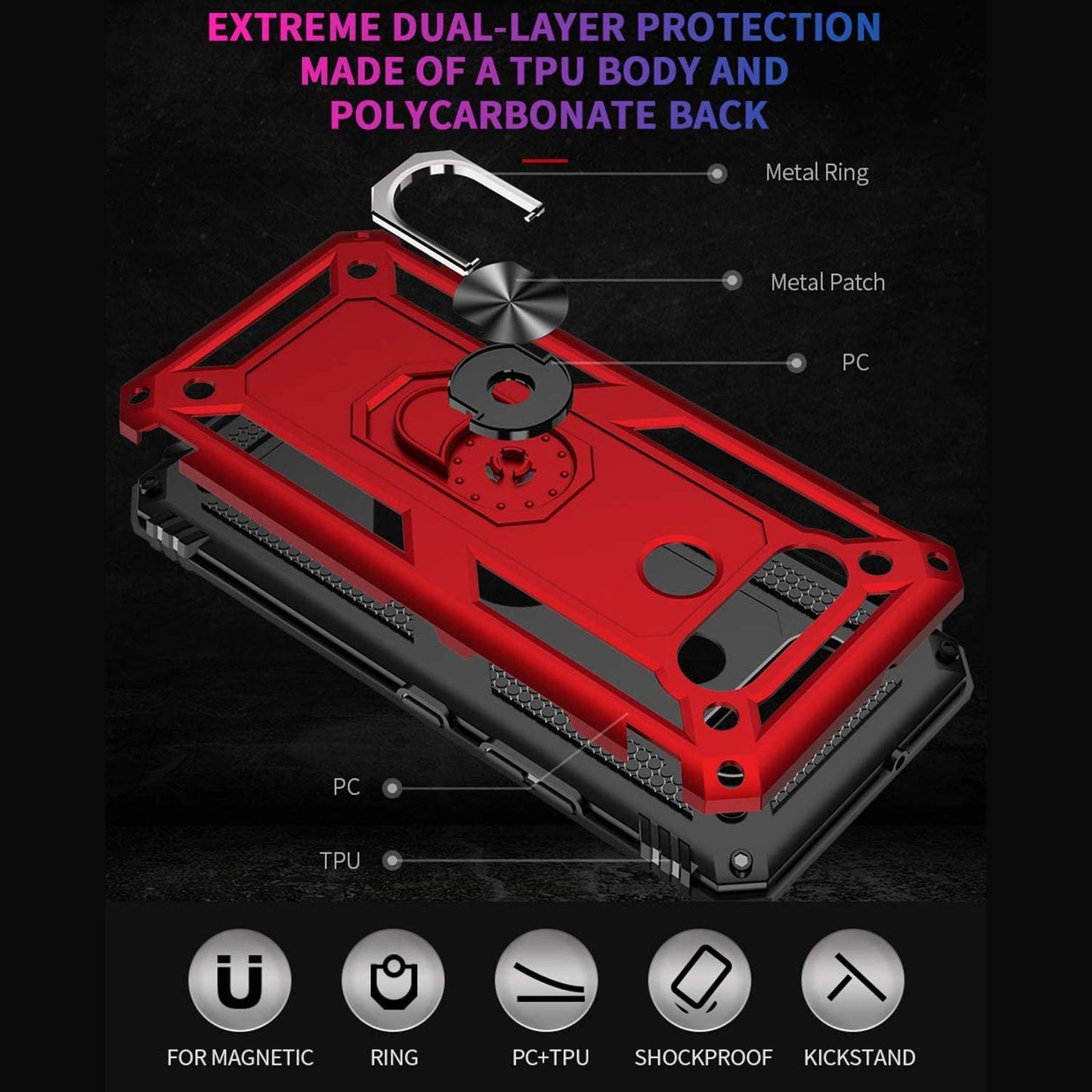 Tjs Compatible With Lg K51 Case, Lg Q51 Case, Lg Reflect Case, With [Tempered Glass Screen Protector][Metal Ring][Magnetic Suppo