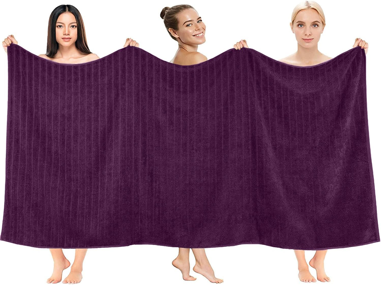Dan River Pack of 2 Bath Sheet 35x70 Inches, Oversized Ribbed Quick Dry Towel, Soft Luxury Towels for Bathroom - Purple Passion