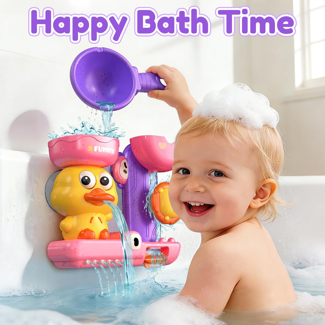 Bath Toys for Kids Ages 1-3: Toddler Bath Toys for 1 2 3 Year Old Girl Gifts - Pink Bathtub Toy for Toddlers 2-4 - Baby Girl Gifts 12+ Months