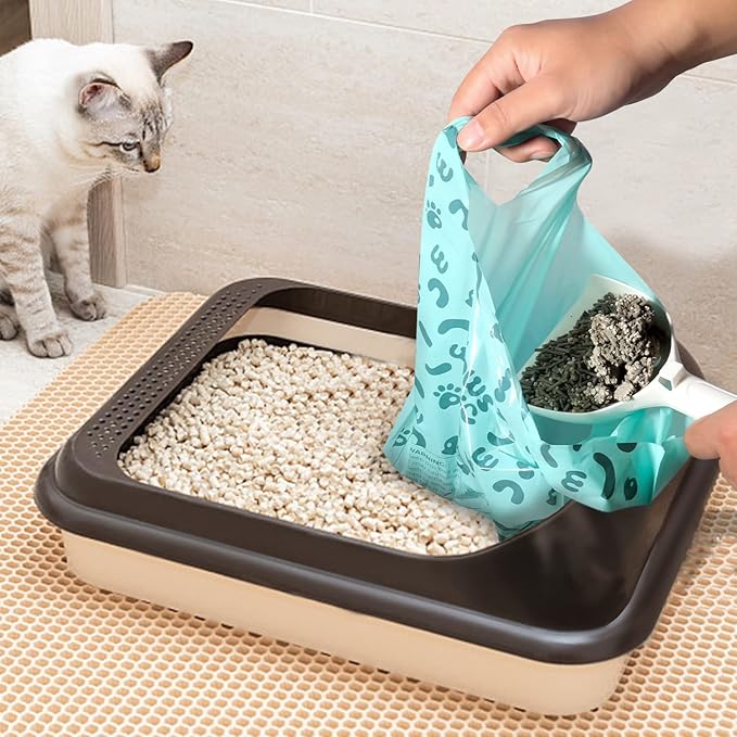Cat Litter Disposal Bags and Dog Poop Bags with Handle, 180 Counts, Lavender Scented,Corn Starch Based Extra Thick and Guaranteed Leak Proof Poop bags for Kitty and Doggy