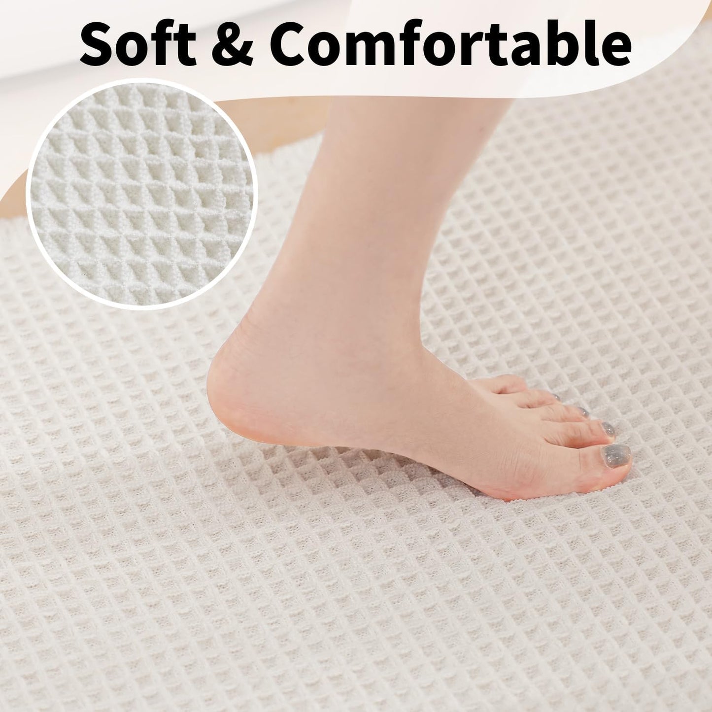 White Long Bathroom Rugs, Waffle Runner Bath Mat Non Slip Washable, Super Absorbent & Quick Dry, Boho Bath Mat Farmhouse Bathroom Decor, 24'' x 72'', White