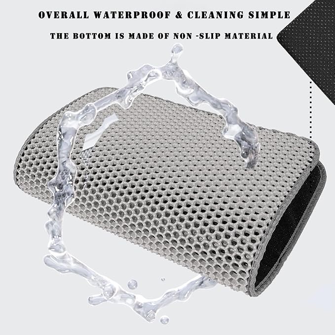 HCY&WLD Cat Litter Mat, 45x26/35x24/30x22/24x18 Inch Double Layer Cat Litter Box Mat, EVA Non-Slip, Waterproof Urine Proof Cat Litter Catcher Mat, Easy Clean Scatter Control (35x24 Inch, Black)