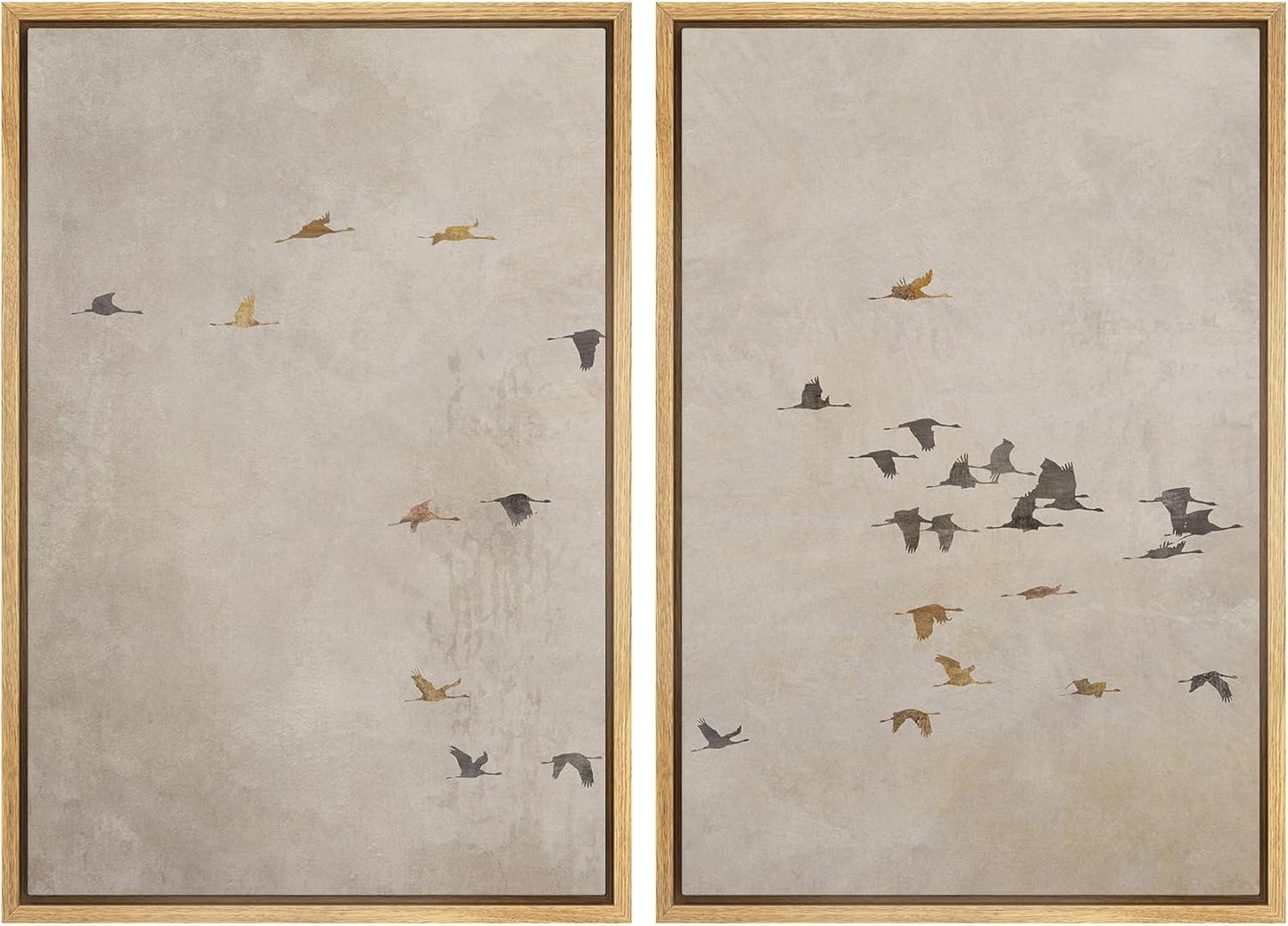 SIGNWIN Framed Canvas Print Wall Art Set Flying Birds Silhouette Minimalist Beige Illustrations Modern Minimal Decorative for Living Room, Bedroom, Office - 16"x24"x2 Natural