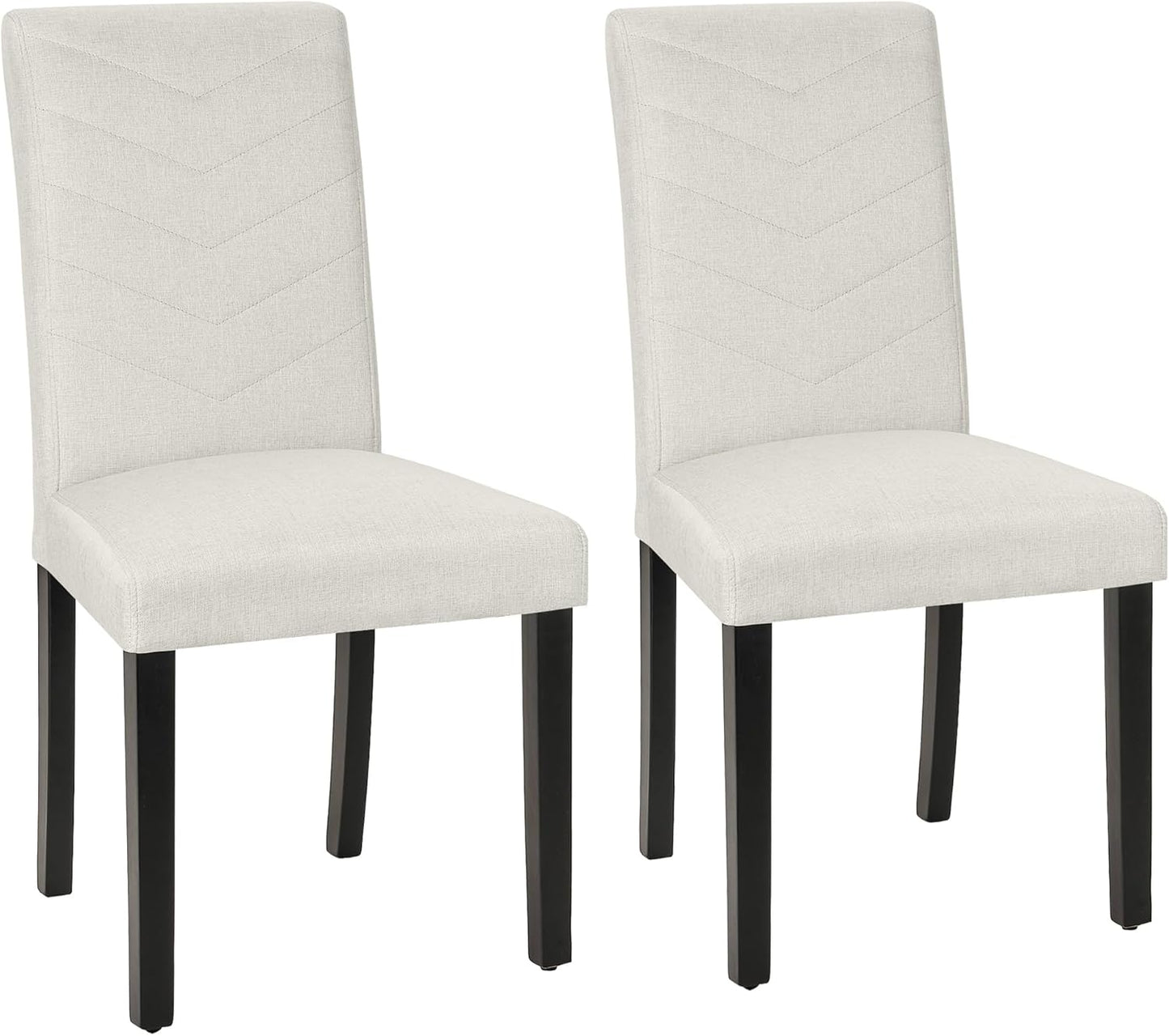 VECELO Upholstered Dining Chairs Set of 2, Fabric Wood Legs High Back for Kitchen Living Room, Beige