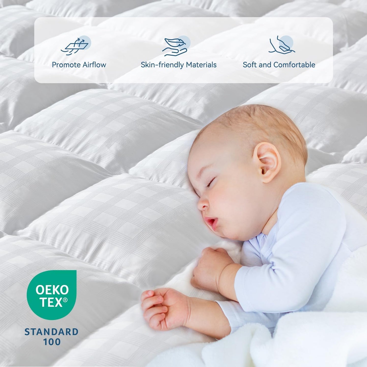 ELEMUSE Full Cooling Mattress Topper, Extra Thick 1300gsm Mattress Pad for Back Pain Relief, Plush 500TC Cotton Pillow Top with Deep Pocket, Overfilled with Mixed Advansa Down Alternative Filling