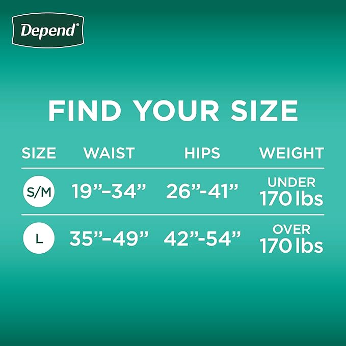 Depend Adult Diapers with Tabs, Incontinence Protection with Tabs, Unisex, Large (35–49" Waist, over 170 lbs), Maximum Absorbency, 48 Count (3 Packs of 16)