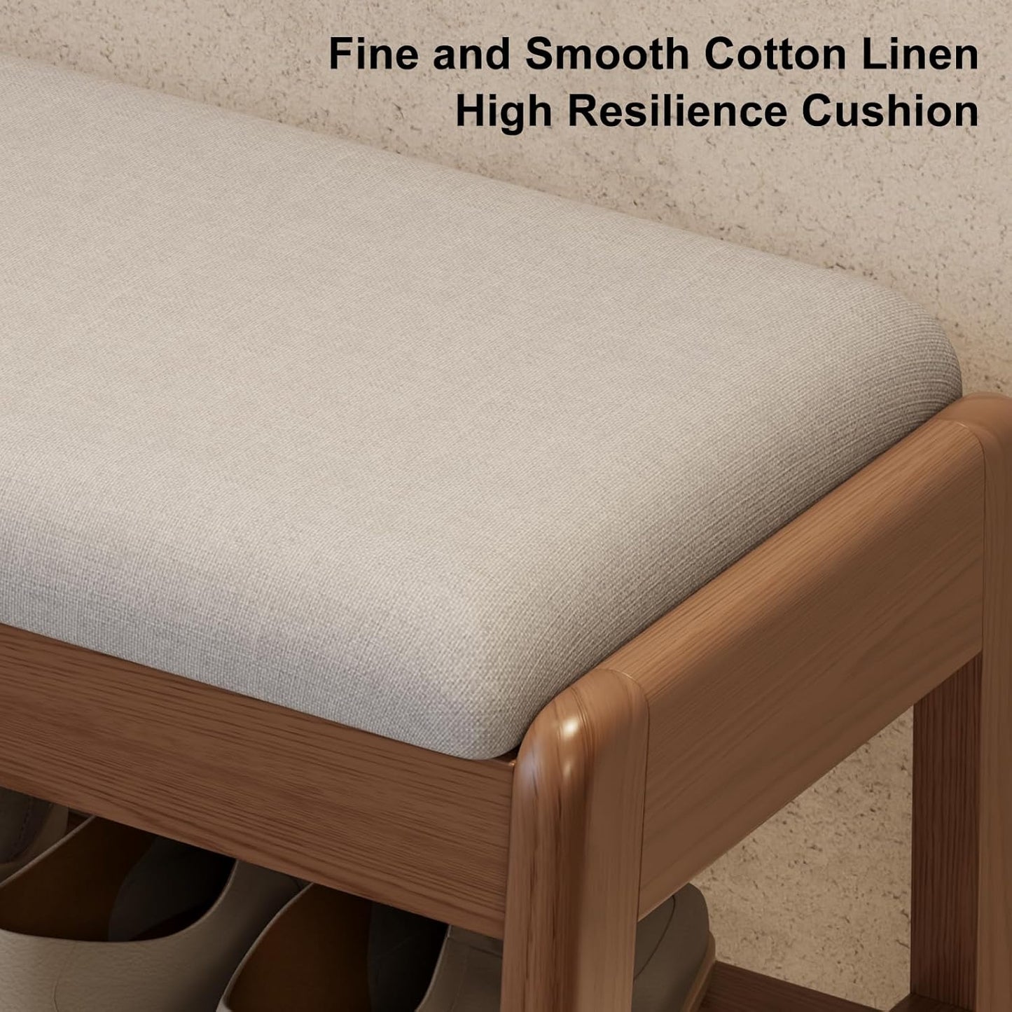 Shoe Rack Bench with Cushion,2 Tiers Shoe Bench with Flip-Top Storage,Wood Shoe Rack for Entryway,Hallway（Walnut,31.5"）