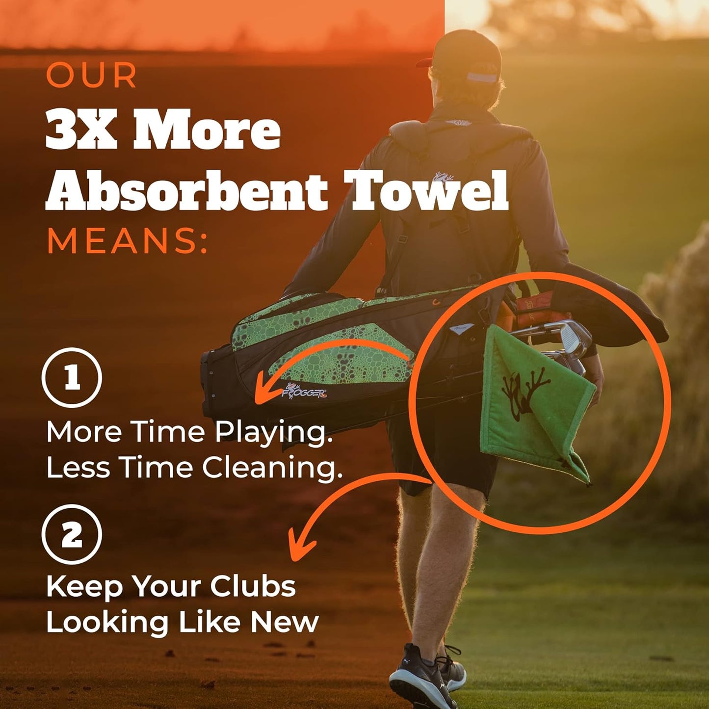 Frogger Amphibian 2-in-1 Golf Towel with Wet and Dry Technology, Navy Seals, Premium Golf Bag Accessory with Carabiner Clip, Ultra Absorbent, for Golf Dads