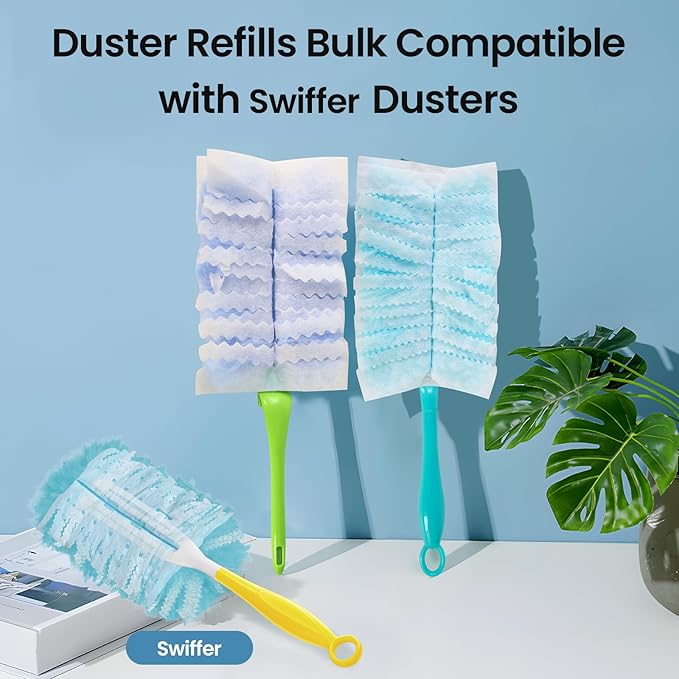 Duster Refills Bulk Compatible with Swiffer Dusters Swiffer Microfibre dust Cleaner for Cleaning Home, Office, Furniture (Yellow, 20 PCS (180°)+ 10 PCS (360°)+ Handle)