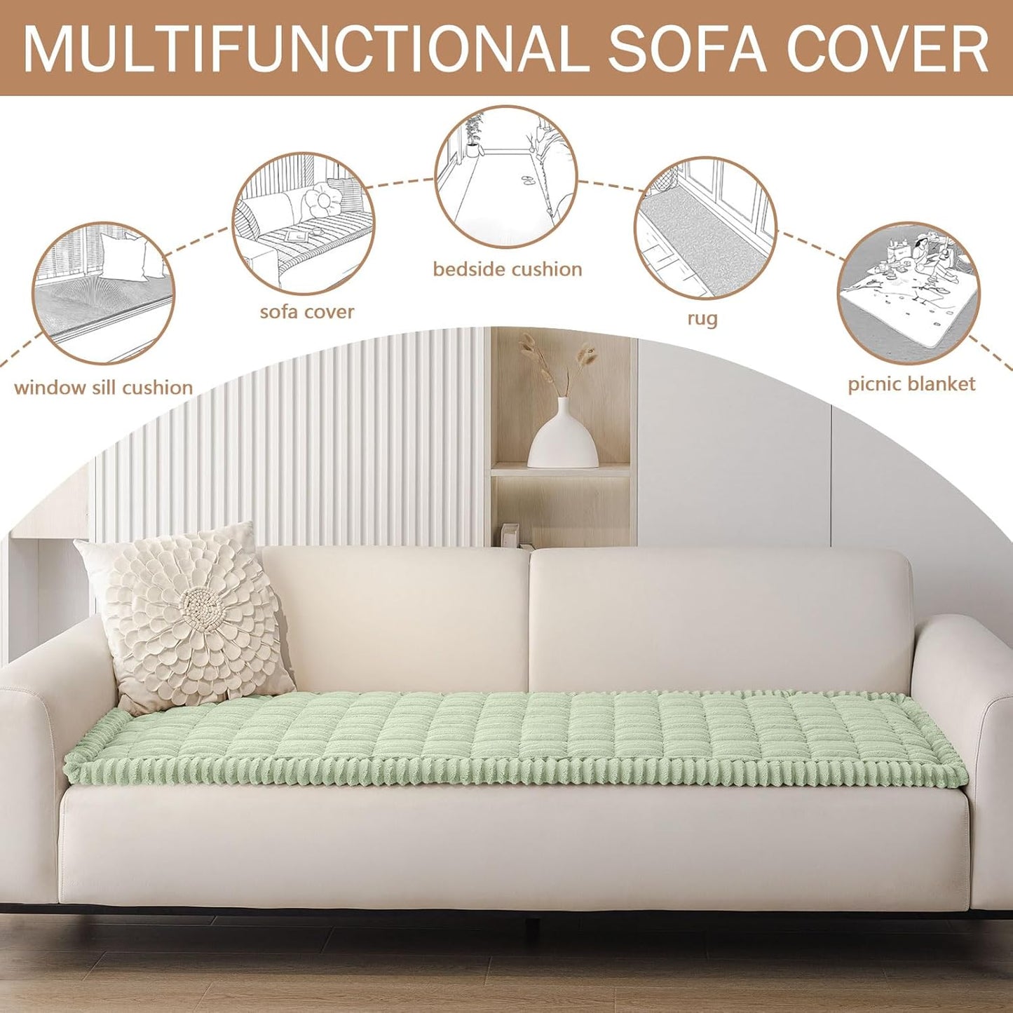 Smiry Couch Cover for Dogs Washable, Non Slip Fuzzy Pet Couch Covers for 3 Cushion Sofa Pet Friendly, Thick Soft Sofa Slipcovers Cushion Protector (Green, 27.6" x 82.7")