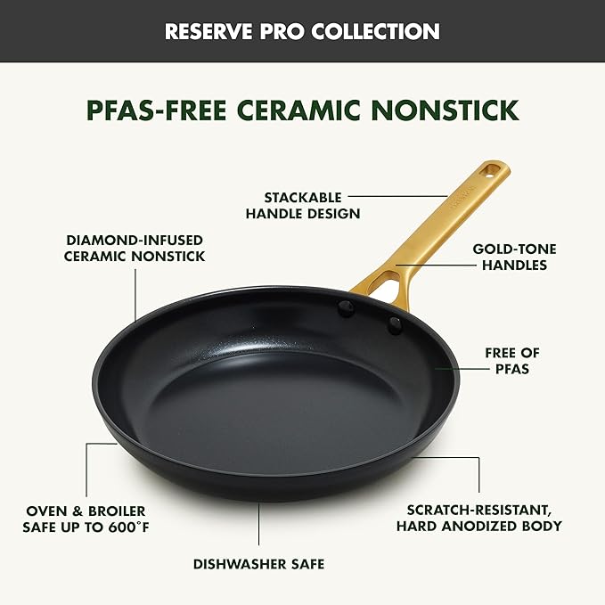 GreenPan Nonstick Reserve Pro 10” & 12” Frying Pan Set, NSF Certified Ceramic, Hard Anodized PFAS-Free Skillets, Stainless Steel Handles, Oven & Dishwasher Safe, Black