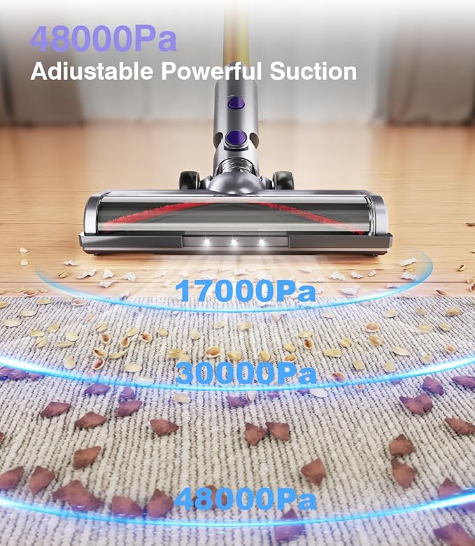 Cordless Vacuum Cleaner, 450W 48Kpa Powerful Stick Vacuum, Up to 65Mins Rechargeable Battery, Vacuum Cleaners for Home Anti-Tangled Lightweight Handheld for Hardwood Floor, Carpets, Pet Hair