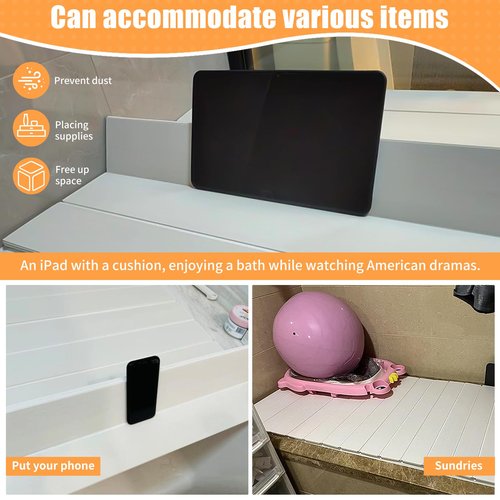 Foldable Bathtub Tray, PVC Anti-dust Bathtub Cover Bath Insulation Cover, Waterproof Shutter Bathtub Tray & Laptop Desk 2 in 1 Fits Most Tubs,Can Hold Wine Glass, Books, Tablets.(180 * 80 * 0.65cm)