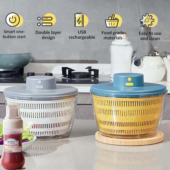 Large Salad Spinner,3-in-1 Vegetable Wash Bowl, Salad Bowl & Lettuce Spinner, Fruit Cleaner,4.22Qt Lettuce & Fruit Washer, Quick Drainage Electric Mixer