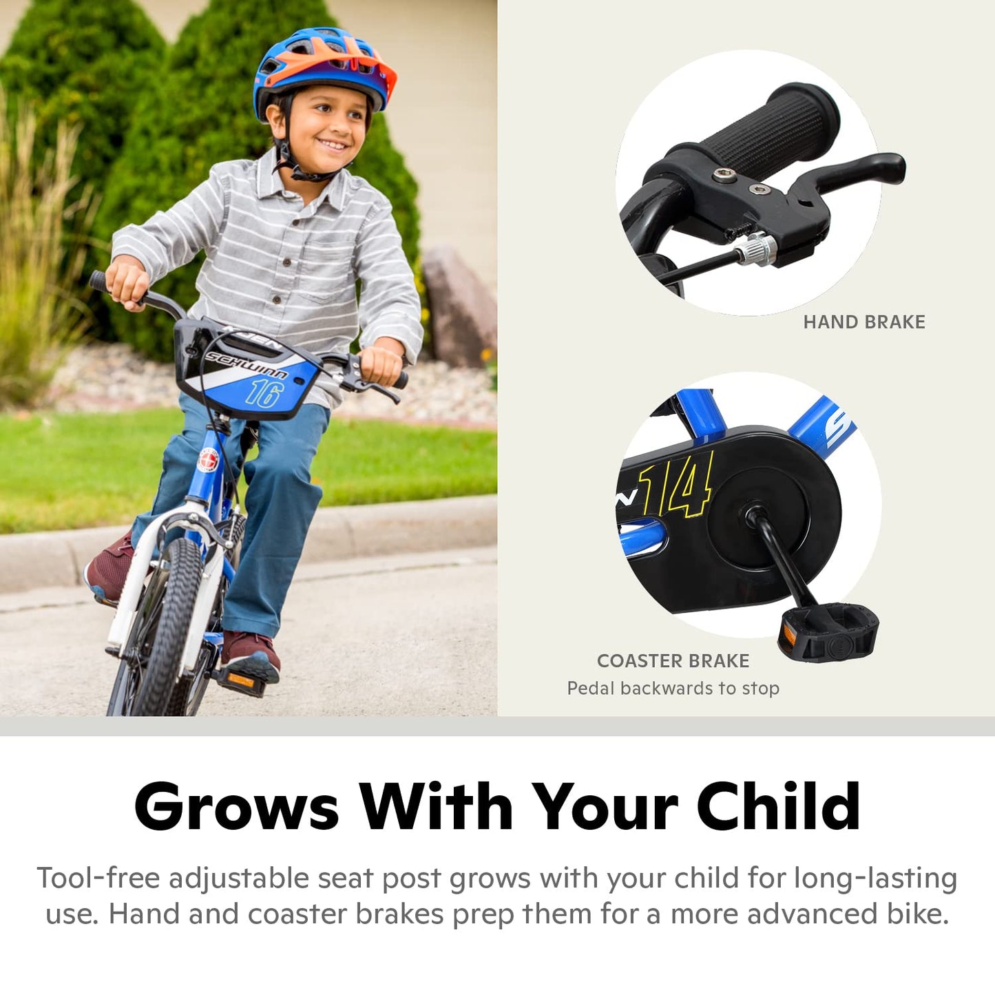 Schwinn Koen Bike, 14 Inch Bike for Kids Ages 3-4, SmartStart Ergonomic Design for Kids, Adjustable Seat Grows with your Child, Rear Coaster Brake and Front Caliper Brake, Training Bicycle