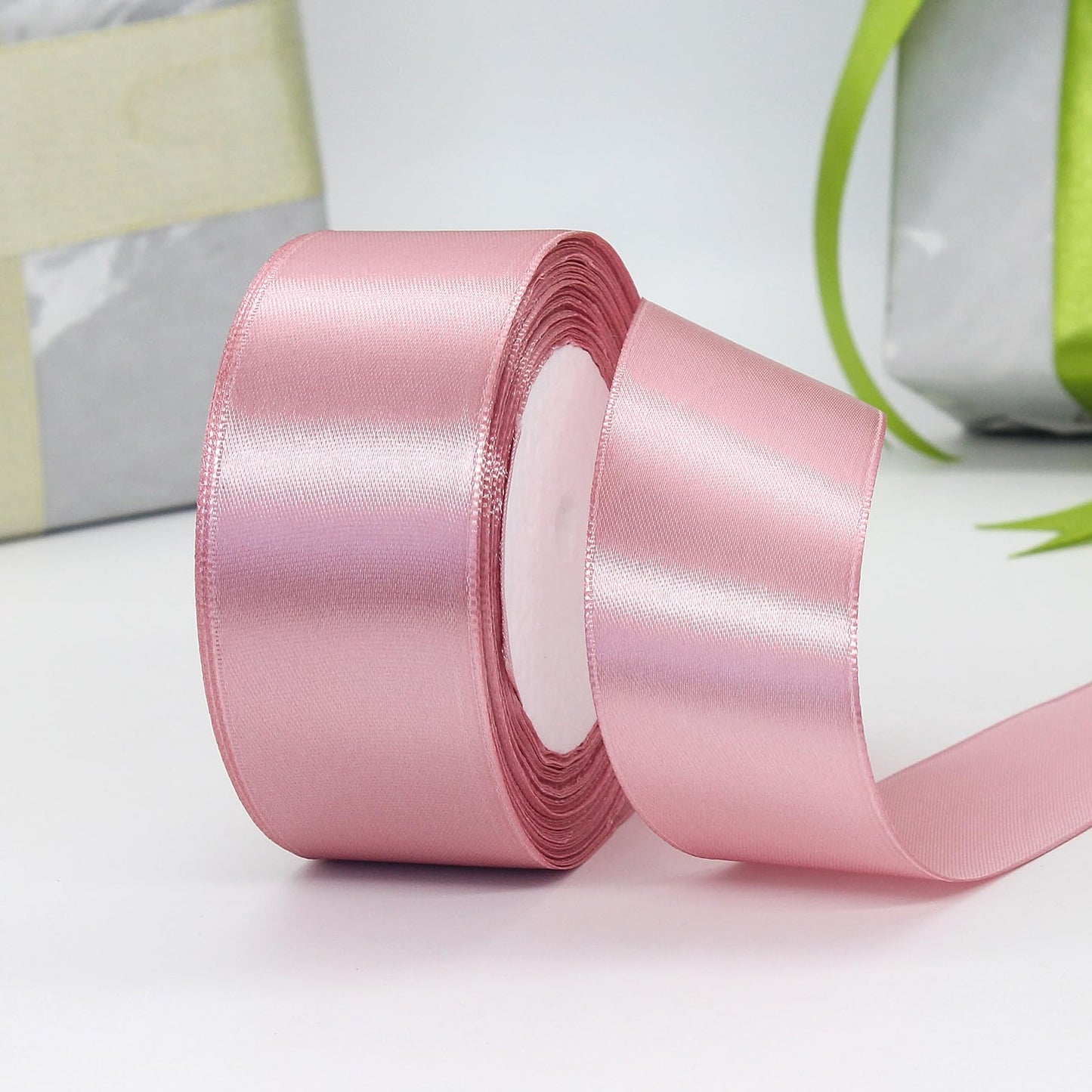 1-1/2 inch 125 Yard Pink Satin Ribbon Arts Crafts Sewing 25 Yard Each Roll Satin Ribbon for Flower Bouquet Ribbons for Christmas Tree DIY Decoration (Peony Pink, 1-1/2 inch,Pack of 5)