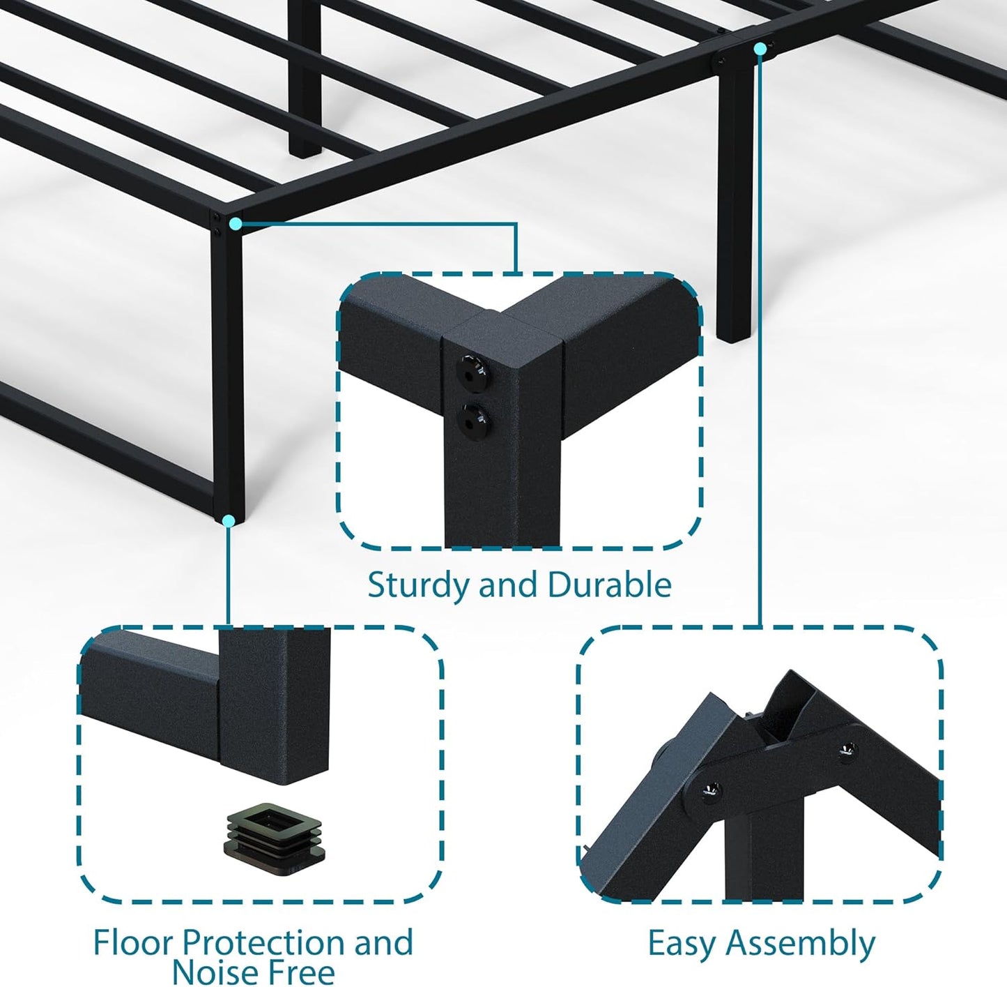 EMODA 18 Inch Narrow Twin Bed Frame 30x75, Heavy Duty Metal Platform No Box Spring Needed, Easy Assembly Noise Free, Black
