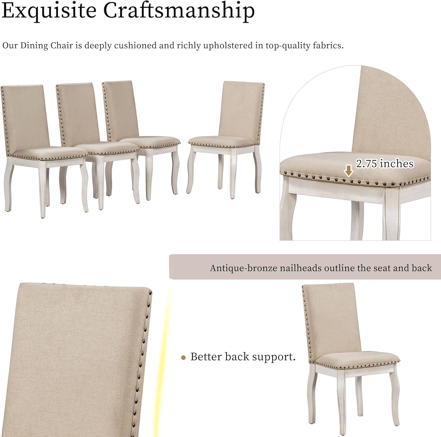 Merax 5-Piece Farmhouse Dining Furniture Set, Wooden Round Extendable Table, and 4 Upholstered Chairs, Antique White