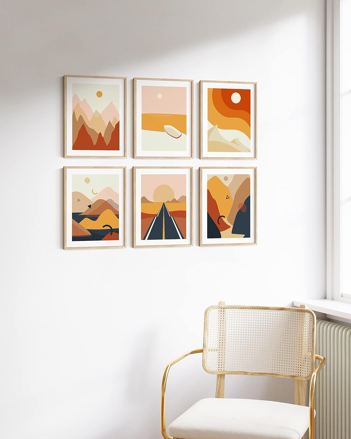 HAUS AND HUES Set of 6 Modern Aesthetic Mountain Wall Art - Abstract Minimalist Landscape Wall Art Posters (16x20 UNFRAMED)