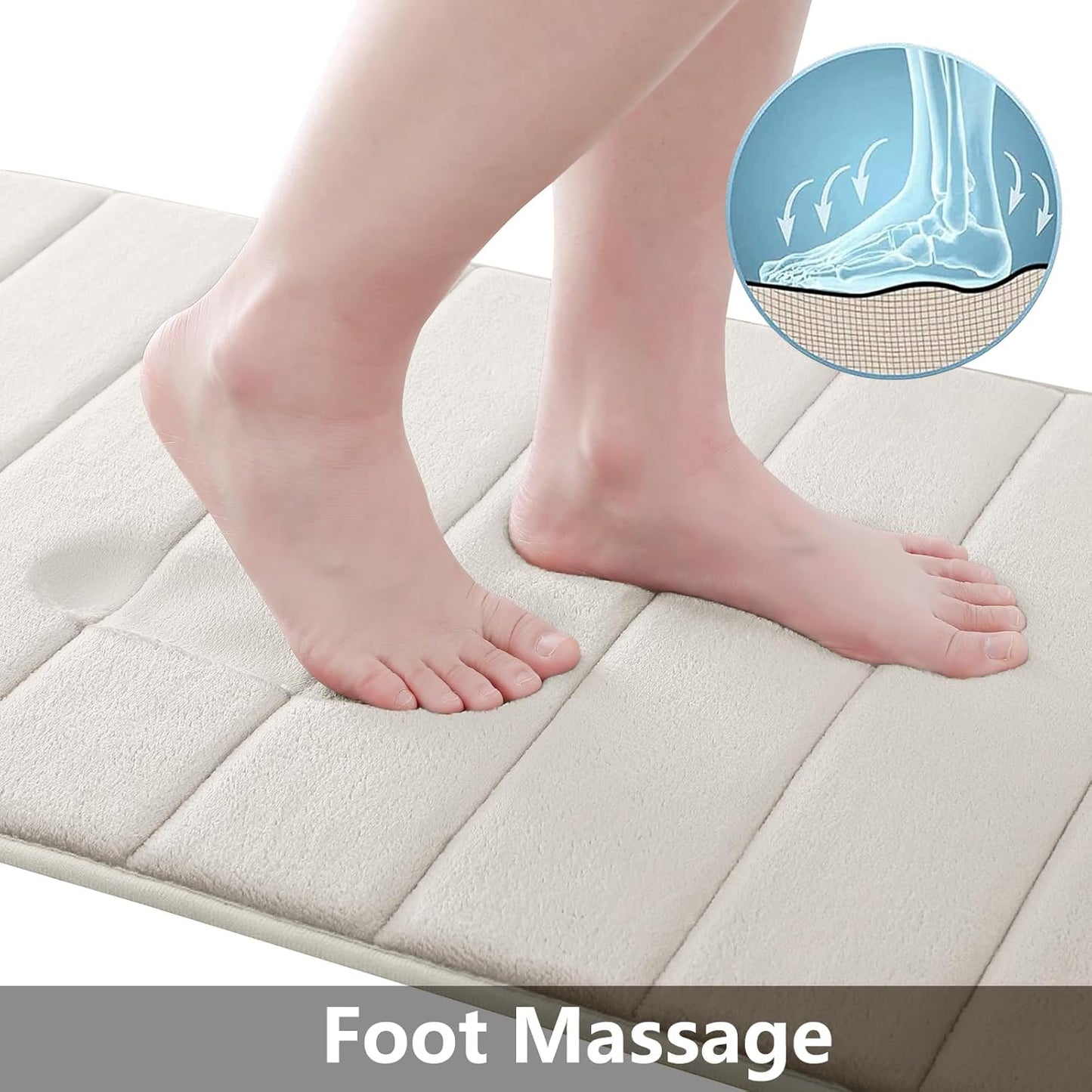 Buganda Memory Foam Bath Mat, 70" x 34", Ultra Soft and Non-Slip Bathroom Rugs, Water Absorbent and Machine Washable Bath Rug Runner for Bathroom, Shower, and Tub, Cream