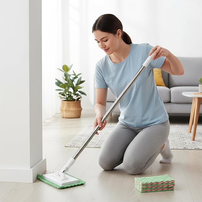 Microfiber Mop, 4 Reusable Pads Small Flat Mop, 39in Compact for Hardwood Floors & Bathroom Cleaning