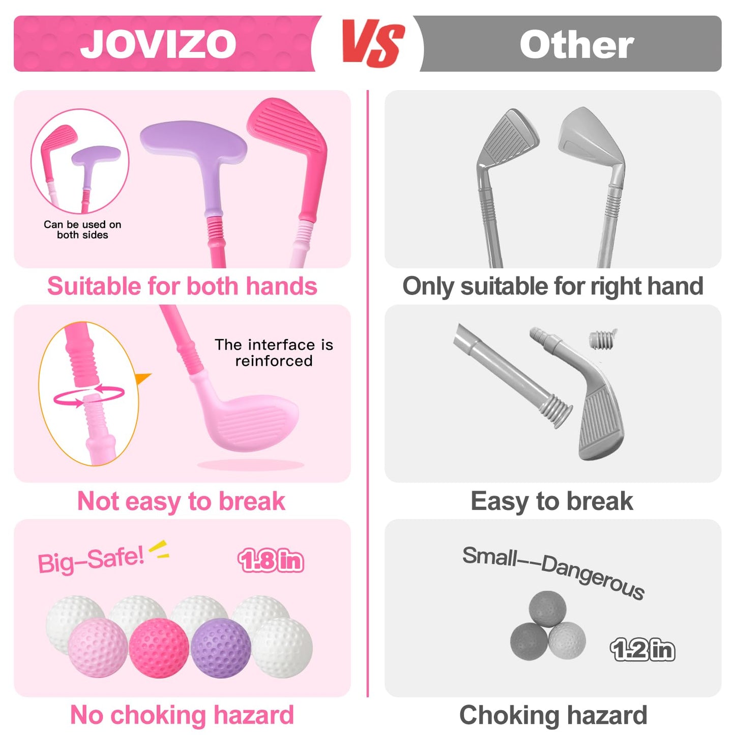 Jovizo Toddler Golf Set for Boys Girls 1 2 3 4 Years Old, Upgraded Kids Golf Cart with Putting Mat & Cornhole Board, Outdoor Indoor Sports Toys, Pink