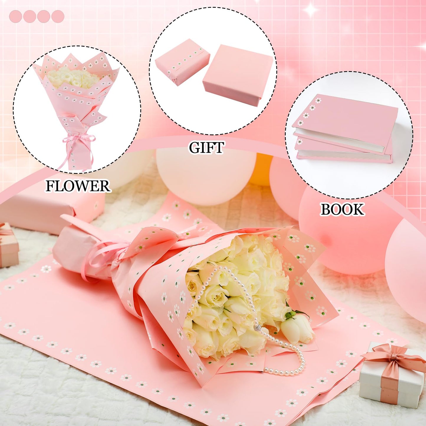 Fullhawl 20 Sheet Mexican Bouquet Wrapping Paper Flower Bouquet Waterproof De Barro Wrapping Paper for Cielito Lindo Party Baby Shower Mother's Day Floral Gift Wrap DIY Wedding Birthday(Pink)
