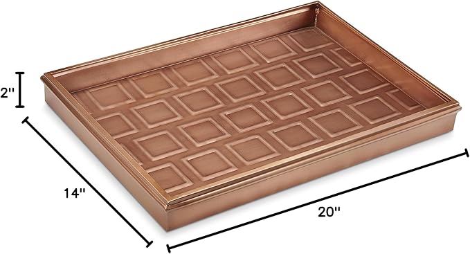 Good Directions Small Boot Tray, Squares Multi-Purpose All Weather Decorative Boot Tray, Shoes, Plants, Garage, Patio Door, Pet Bowls, 20 inch Entry Indoor Shoe Tray for Apartment, Copper Finish