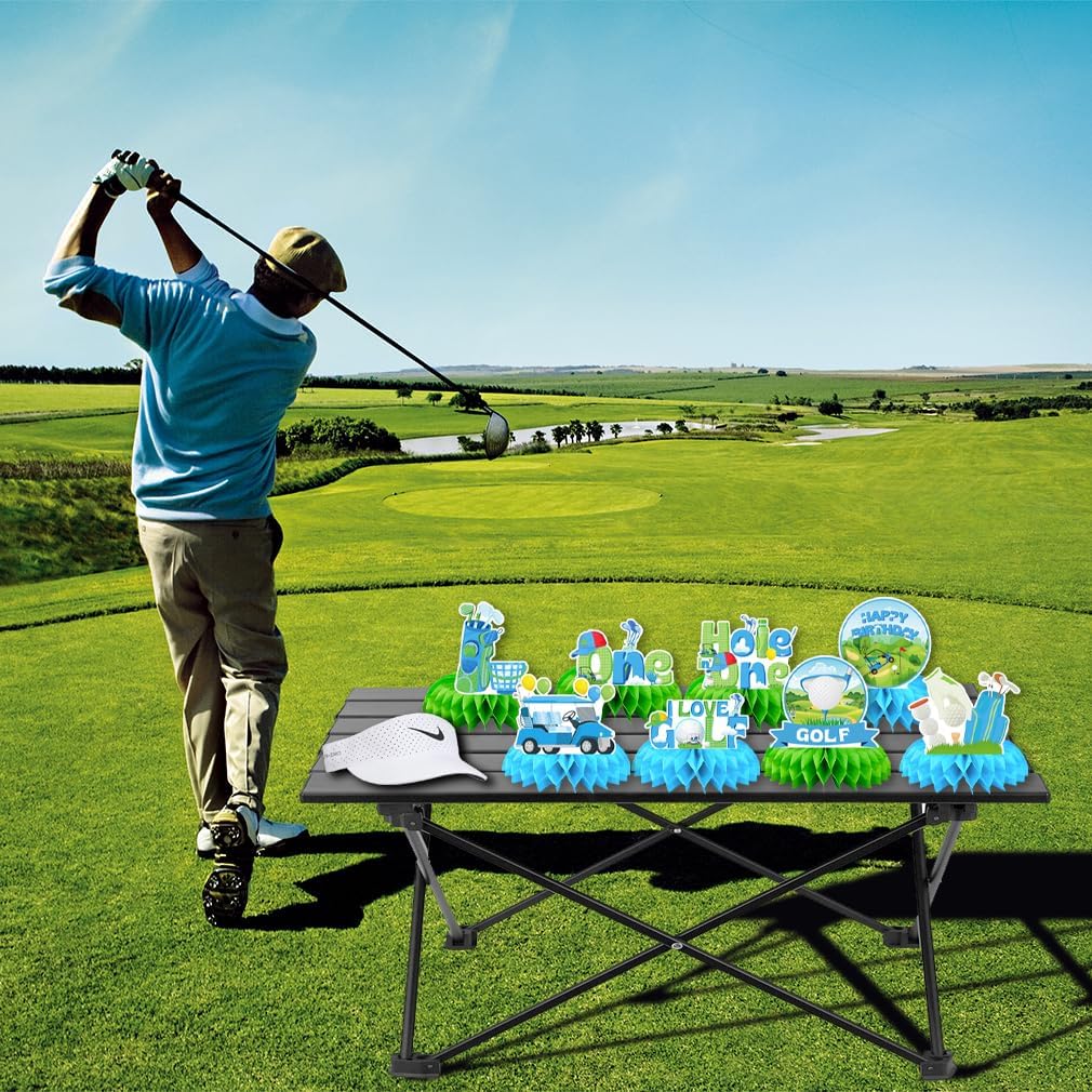 8Pcs Golf Birthday Decorations Green Golf Theme Honeycomb Centerpiece Supplies for Baby Shower Birthday Decor Golf Party Decorations